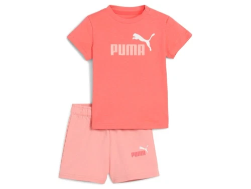 Ferskenfarvet t-shirt og shorts sæt fra Puma med logo print 686285 24 peach frost